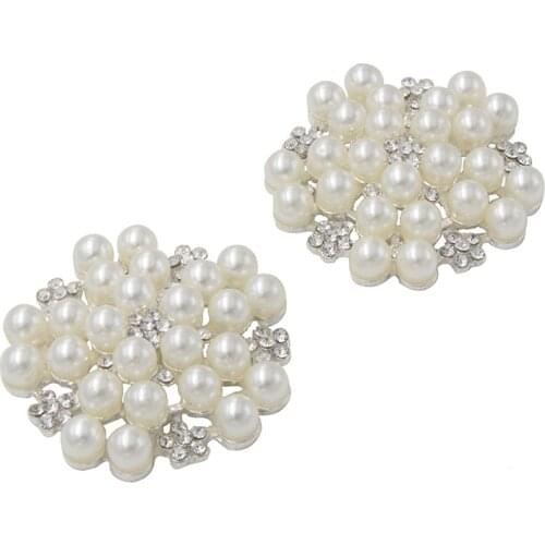 30mm Rhinestone Pearl Buttons Sewing On Embellishments Apparel Handmade Flat back Boutons Decorative Buttons 5pcs