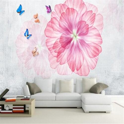 3D Flowers Wallpapers Murals Custom Photo Wallpapers for Living Room Bedroom Home Decor Pink Flowers Wall Mural Nature Butterfly