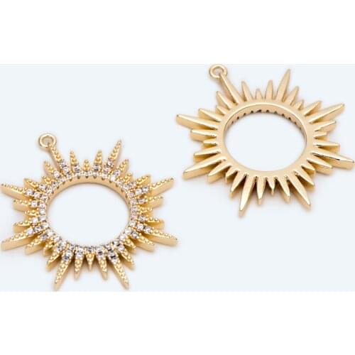 4pcs CZ Paved Gold Sun Charms, 25mm, 18K Gold Plated Brass, Sun Pendants (GB-2259)