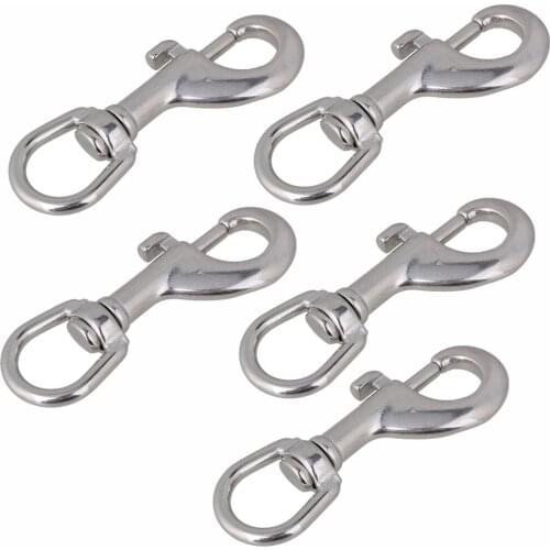 80mm Silver 304 Stainless Steel Trigger Bolt Snap Clip Hook with Swivel-Eye for Pet Chains 5pcs