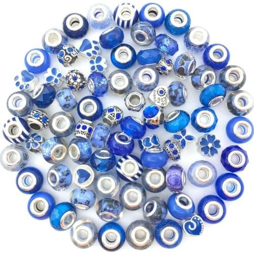 80 Pcs European Large Hole Spacer Beads Combination Charm Beads Rhinestone Beads Supplies for Bracelet Jewelry Making