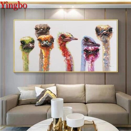DIY 5D Diamond Embroidery Full Drill Square Colorful Ostrich Family Diamond Painting Cross Stitch Animal Mosaic Manual Hobby