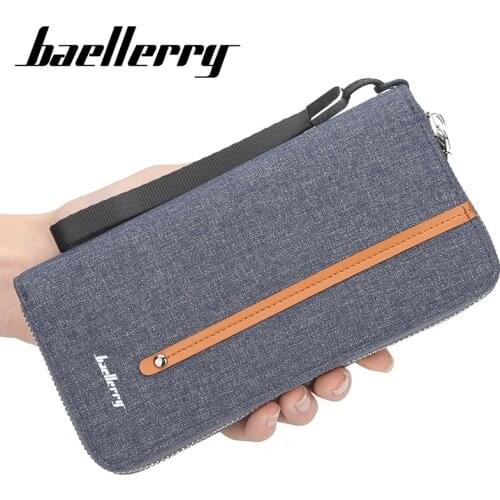 Baellerry Men Long Wallet with Canvas Zipper Purse for Male Retro Wallets Retro Mobile Phone Pocket Hand Bag Coin Purse carteras