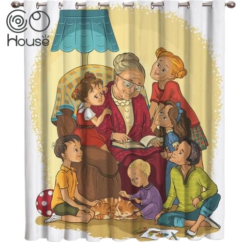 COCOHouse Grandmother And Child Cartoon Illustration Window Treatments Curtains Valance Living Room Bathroom Kitchen Indoor