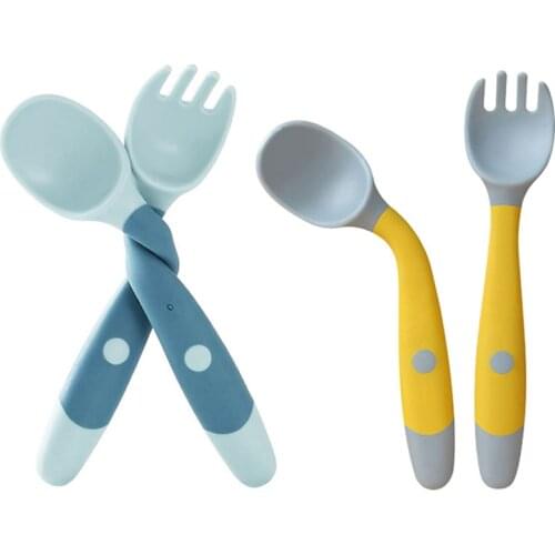 Baby Spoon Fork Set Toddler Infant Bendable Silicone Soft Spoons Learning Tableware Safe Feeding Flatware with Storage Box