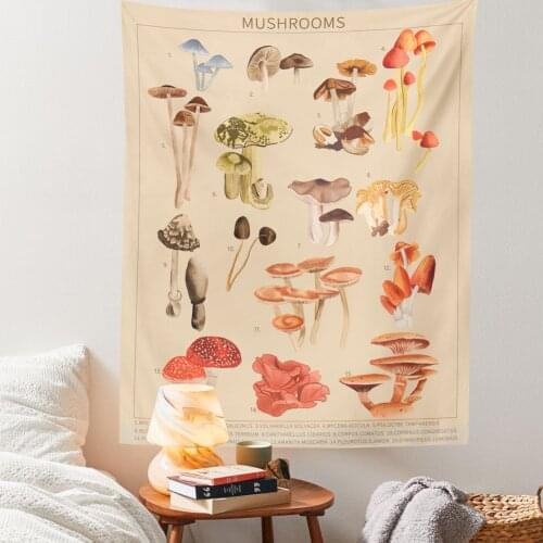 Mushroom Chart Tapestry Wall Decor Mycology Mushroom Champignon Identification Diagram Illustration Wall Art INS Boho Decor
