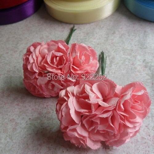 3CM artificial handmade mulberry paper glitter roses bouquet,diy craft scrapbooking accessories&decoration for garland&decor box