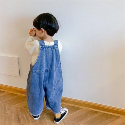 2021 New Children Loose Overalls boys girls casual all-match denim Trousers Spring Solid Outwear 1-7Y Kids fashion bib pants