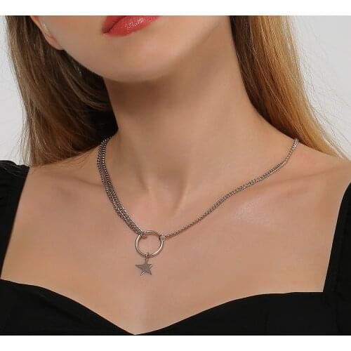 Cute Star Circle Pendant Necklace for Women Clavicle Chains Silver Color 2021 Fashion Jewelry Short Necklaces Simple New