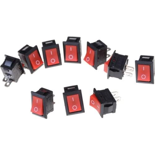 10PCS Red Push Button Mini Switch 6A 250V KCD1-101 2Pin Snap-in On/Off Rocker Switch 21*15MM
