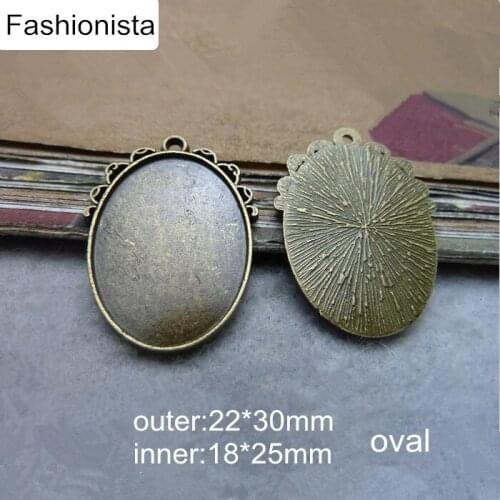 Fashionista - 60 pcs/lot Antique Bronze Bezel Pendant Tray Oval Cabochon Base Setting Match 18*25mm Cameo For diy photo charms