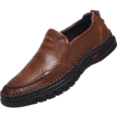 2020 Mens Soft Leather Shoes 38-44 Anti-slip Rubber Loafers Shoes Man Casual Leather Shoes