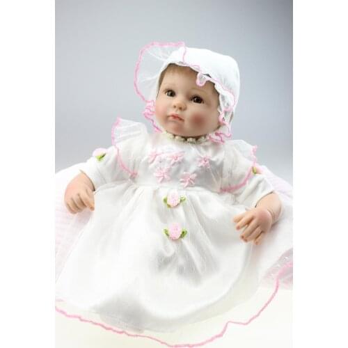 NPKCOLLECTION Soft Silicone Reborn Girl 17 inch Realistic Baby Dolls with Magnetic Mouth Lifelike Princess Bebe wear Dress Dolls