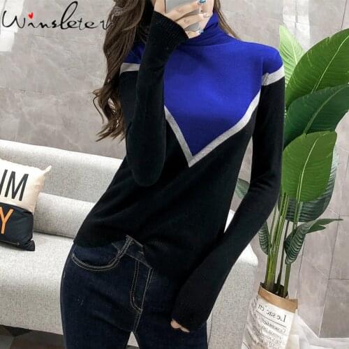 2020 New Autumn Sweater Womens Long Sleeve Turtleneck Knit Pullovers Fashion Slim Elastic Color-block Tops Bottoming T06108B