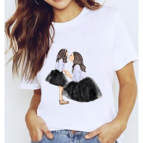 New Parent-child pattern T-shirt Women Kawaii Top Cartoon Graphic Tees Funny Harajuku T-shirt Unisex Fashion T-shirt Female