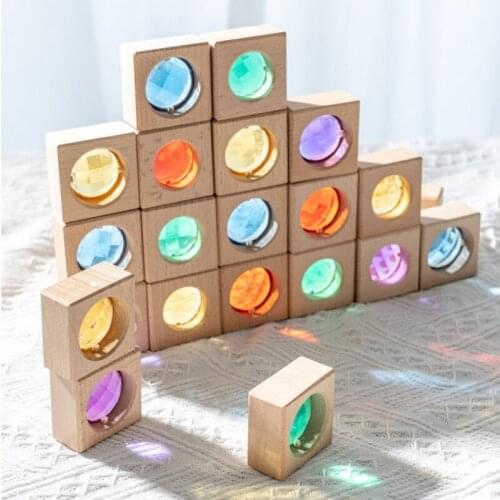 New Montessori Wooden Rainbow Gems Stacking Blocks Toys Transmission Creative Game Jenga Blocks Educational Toys For Children
