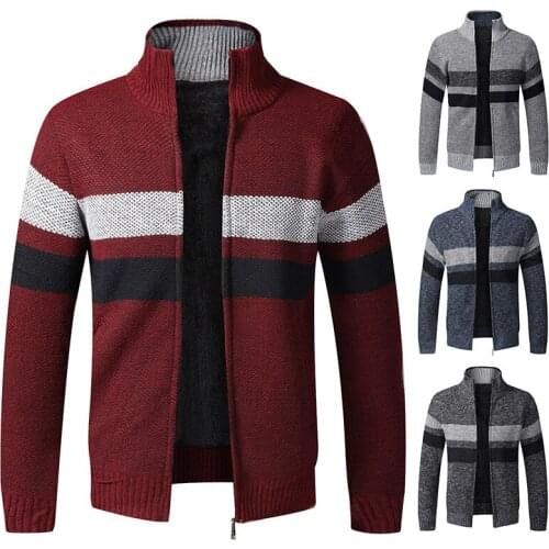Autumn and winter men catch wool thick style warm cashmere sweater stripe sweater cardigan street loose casual jacket