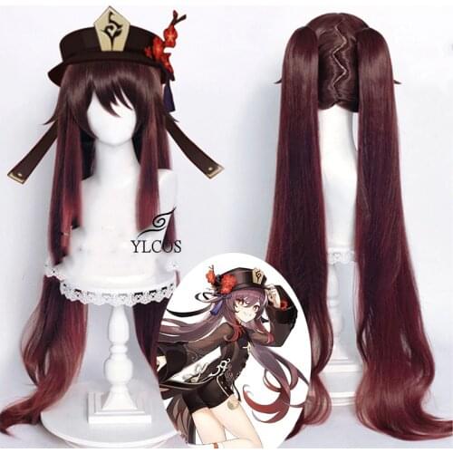 Game Genshin Impact Hu Tao Cosplay 110CM Long Wig Halloween Party Costume Accessories For Unisex