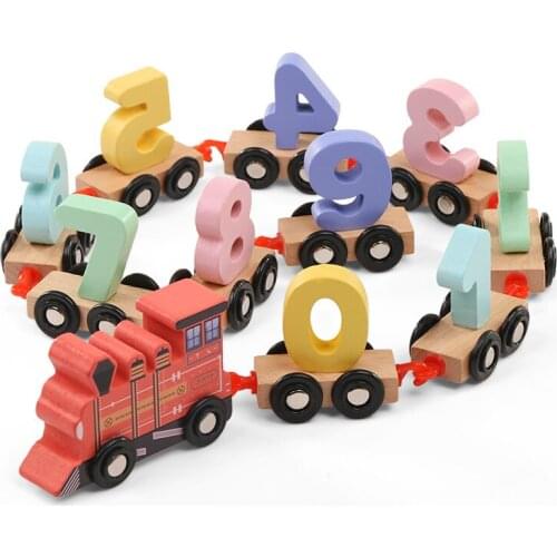 Early Education Puzzle Building Blocks Train Toy Wooden Blocks Digital Train Toy Intelligence Education Digital Assembly 1 Set