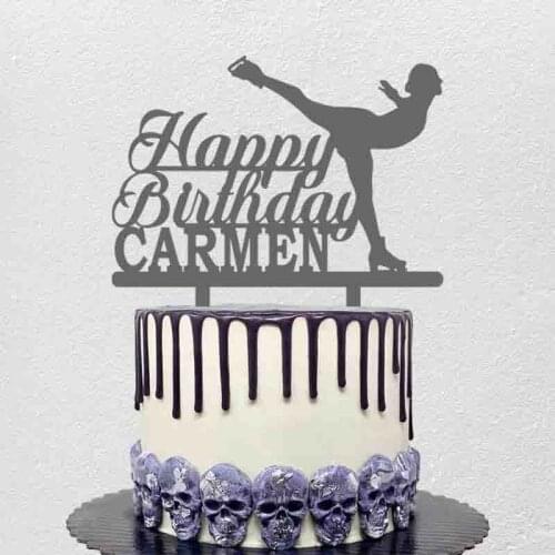 Personalized Ice Skating Cake Topper Custom Name Happy Birthday Womens Figure Skating For Skating Fans Birthday Cake Decoration