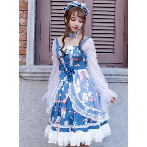 Japanese sweet princess lolita dress vintage square collar lace bowknot printing victorian dress kawaii girl gothic lolita op