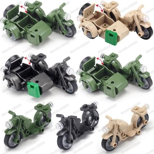 Military Boy Three Rounds Motorcycle Building Block Moc WW2 Army Soldier Figures Battlefield Diy Model Child Christmas Gift Toys