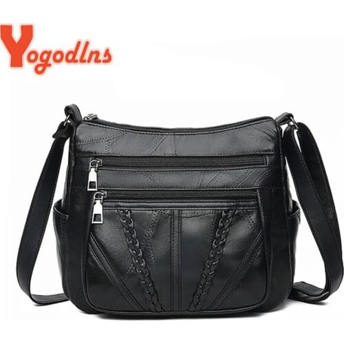 Yogodlns Soft Leather Women Messenger Bags 2021 Luxury Sheep Skin Leather Shoulder Bag Ladies Crossbosy Bags