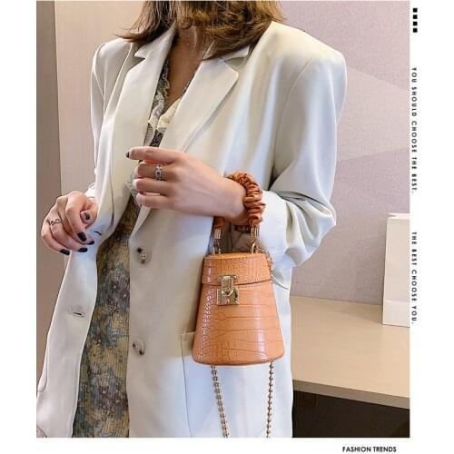 Women Bag new Korean fashionWoman Stone Print Korean Style Tower Shape Striped Metal Shoulder Bags Candy Color Handbag