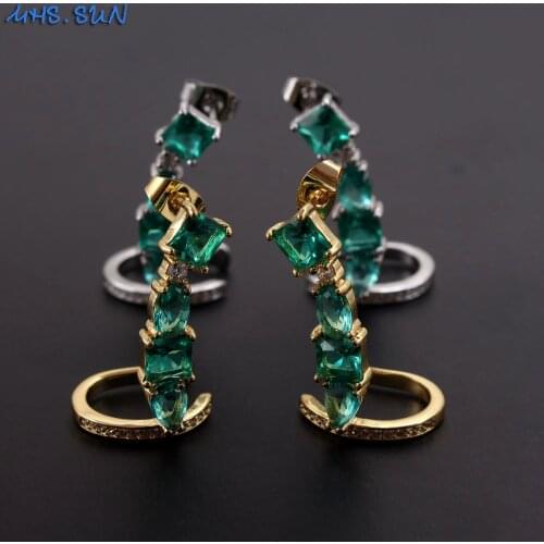 MHS.SUN Women AAA CZ Geometric Stud Earrings Fashion Gold Silver Color Stud Zirconia Earrings For Girls Jewelry Vintage Design