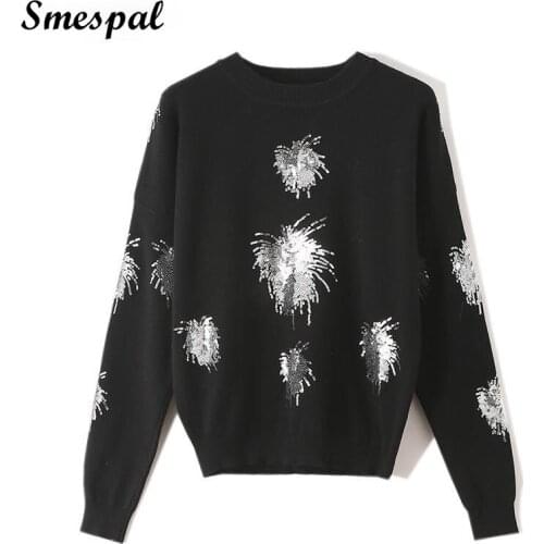 Women Knit Sweaters In Sequins Embroidery Details