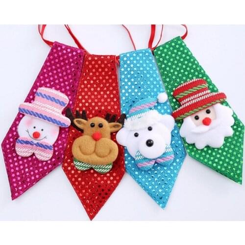 120pcs/lot cute cartoon christmas elk/snow men/bear/Santa Claus necktie/christiams glitter neck tie