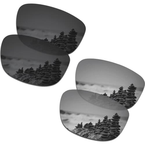 SmartVLT 2 Pairs Polarized Sunglasses Replacement Lenses for Oakley Holbrook R Stealth Black and Silver Titanium