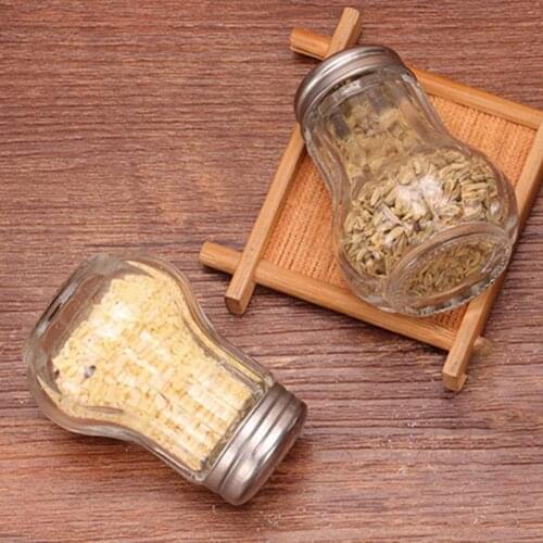 2Pcs 4.8cm x 6.8cm Kitchen Spice Salt Pepper Seasoning Shaker Jar BBQ Cooking Clear Glass Bottle Kitchen Spice Storage Tools