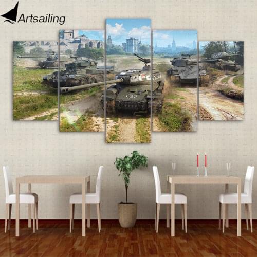 5 piece canvas painting world of tanks game HD posters and prints canvas painting for living room free shipping XA-2016A