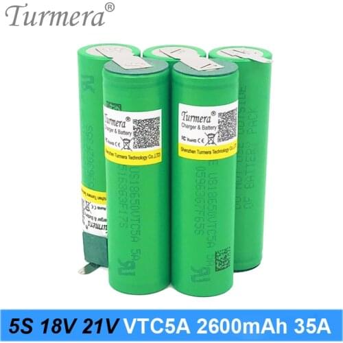 5S Soldering Rechargeable Lithium Battery 18V 21V 18650 VTC5A 2600mah 35A for Screwdriver Batteries and Vacuum Cleaner Turmera