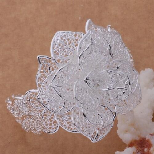 AB150 Hot Sale High Quality Silver Color Fine Jewelry,wholesale Jewelry Elegant Charms Fashion Bangles Rose Flower /bwhakn