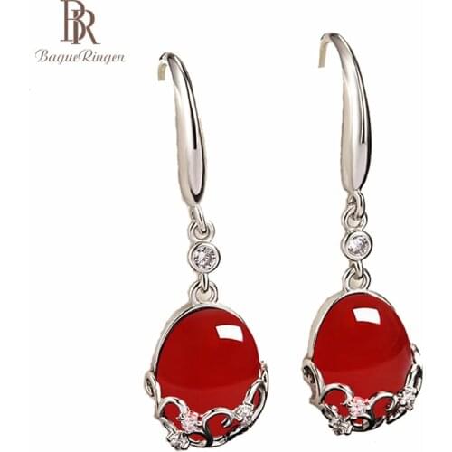 Bague Ringen Charms Silver 925 Jewelry Long Drop Earrings for Women Oval Agate Hollow Ethnic style Ear-drops Wedding Accessory