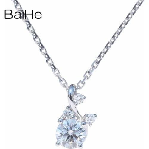 BAIHE Solid 18K White Gold 0.25ct Certified H/SI Round Natural Diamond Wedding Trendy Fine Jewelry Beautiful diamond Necklaces