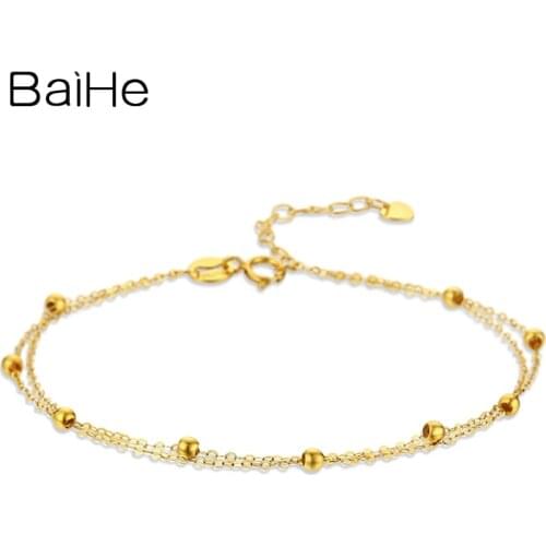 BAIHE Solid 18K White/Yellow/Rose Gold Bead Bracelet Simple Trendy Fine Jewelry Engagement Daily wear Bracelet Women браслет