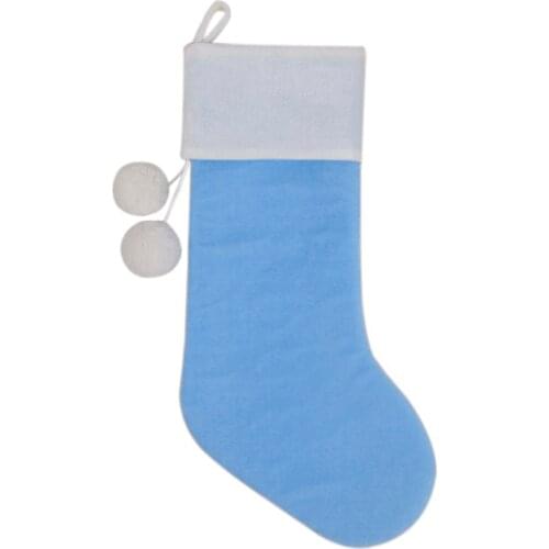 Free shipping Baby blue velvet stocking Christmas decoration socks white pompoms decoration Christmas tree decoration