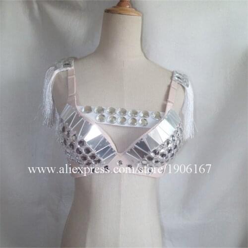 Nightclub Ballroom Dance Bra Silver Mirror Singer Dress Sexy Stage Show Wears Clothes DS Disco Bar Bikini Performance Clothes