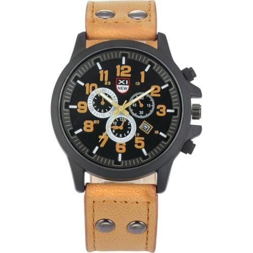 Top Brand XINEW Watches Men Fashion Leather Strap Date Calendar Military Army Casual Quartz Watch Reloj Hombre Montre Homme 2020