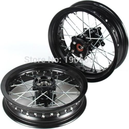 Black Pit bike Rims 15mm hole 2.50-12inch & 3.00x12"inch front and rear wheel with gold CNC hub dirt bike for KTM CRF