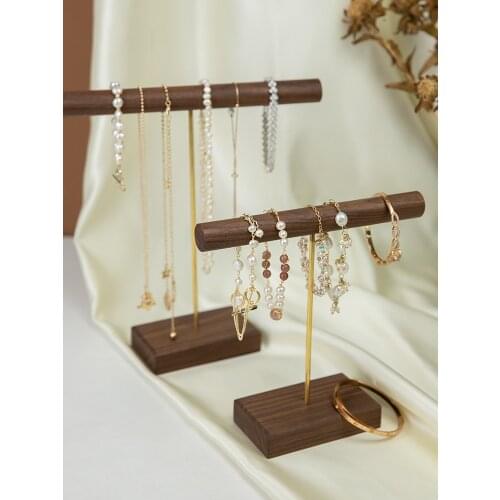 Black Walnut Solid Wood Copper Stick Jewelry Display Holder Braclets Bangle Pendant Display Stand