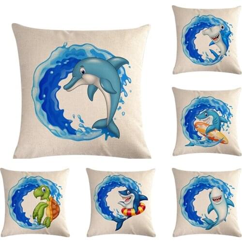 Decor Cushion Cover Marine life Shark Plain Printed Pillowcases Cotton Linen Square 45*45CM On Sofa Bed Throw Pillow Case ZY657
