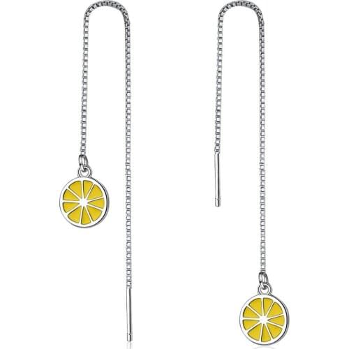 Utimtree High Quality Sweet Lemon Long Drop Earrings Sterling Silver 925 Jewelry Women Tassel Earring for Party Female Jewelry