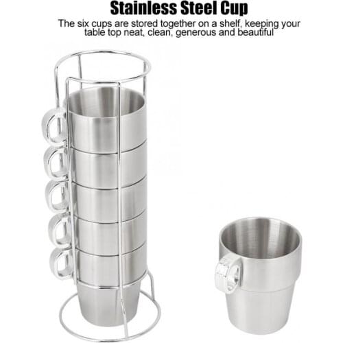 Double Layer Anti-Scald Stainless Steel Stackable Water Coffee Cup Set with Cup Holder Stand Household Office Use Gargle Cup