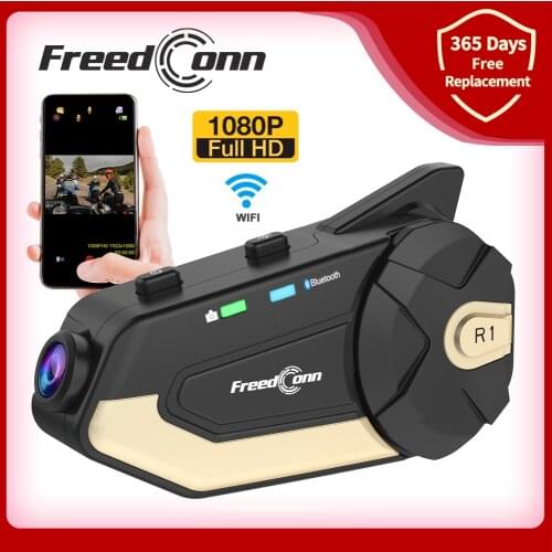 FreedConn R1 Plus Motorcycle Bluetooth Headset Waterproof 1080P HD Video Helmet Wifi Recorder Moto Camera 6 Riders Intercom & FM