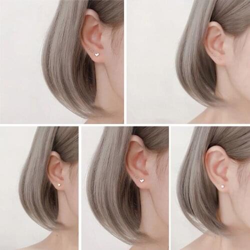 10 Pairs Sterling Silver Stud Earrings Set for Women Girls Tiny Ball Bar Flower Moon Star Heart Cross Stud Earrings Kit E56A