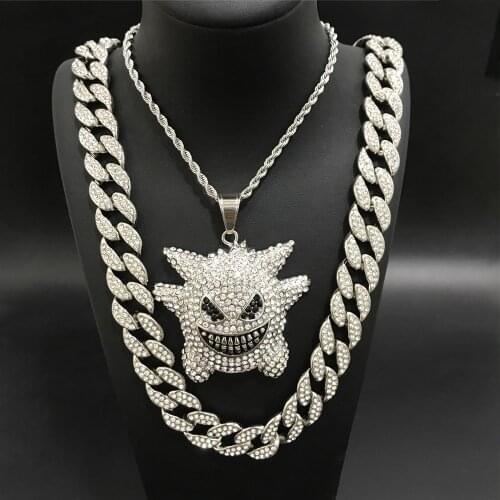 Hip Hop Men Silver Color Neckacle Men Cross And Fairy Pendant Jewerly Crystal Miami Neckalce Chain Hip Hop For Men